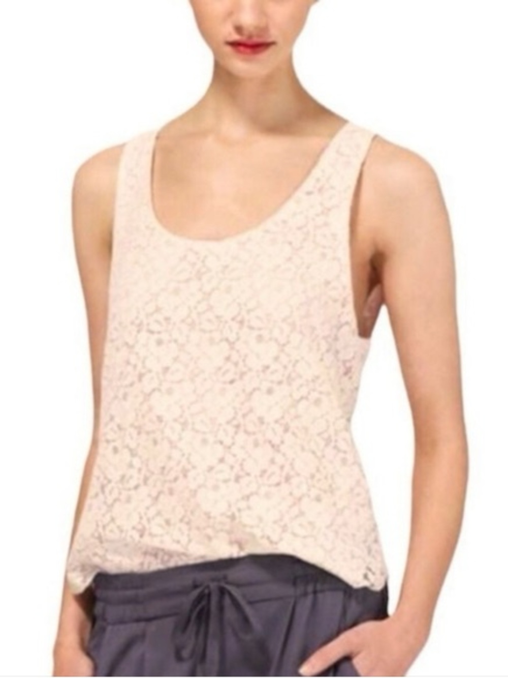 Talula Floral Lace Scoop Tank - Cream